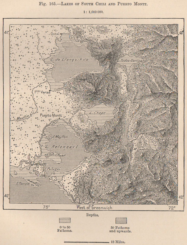 Lakes of South Chile and Puerto Montt. Chile 1885 old antique map plan chart
